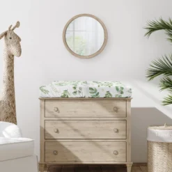 Sweet Jojo Designs Gender Neutral Unisex Changing Pad Sheet Botanical Green And White