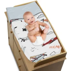 Sweet Jojo Designs Boy Changing Pad Cover Airplane Red Blue And White