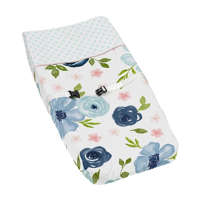 Sweet Jojo Designs Girl Changing Pad Cover Watercolor Floral Blue Pink And White 7 Sweet Jojo Designs Girl Changing Pad Cover Watercolor Floral Blue Pink And White - Image 5