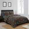 Sweet Jojo Designs Girl Full/Queen Comforter Bedding Set Boho Floral Wildflower Black Orange Green Blue 3pc