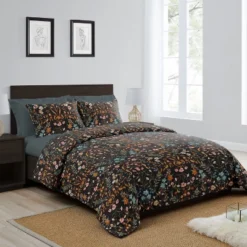 Sweet Jojo Designs Girl Full/Queen Comforter Bedding Set Boho Floral Wildflower Black Orange Green Blue 3pc