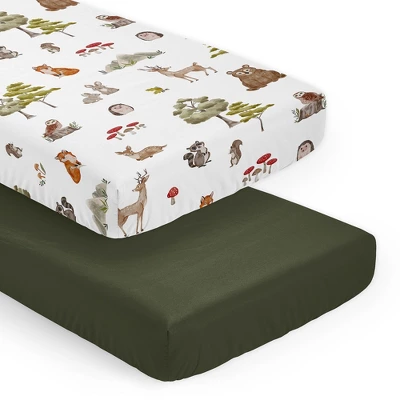 Sweet Jojo Designs Boy Girl Gender Neutral Unisex Fitted Crib Sheets Set Watercolor Woodland Forest Animals Green Brown White 2pc 8 Sweet Jojo Designs Boy Girl Gender Neutral Unisex Fitted Crib Sheets Set Watercolor Woodland Forest Animals Green Brown White 2pc - Image 6