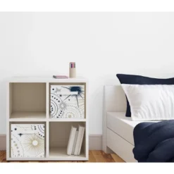 Sweet Jojo Designs Boy Or Girl Gender Neutral Unisex Set Of 2 Kids' Decorative Fabric Storage Bins Celestial Blue Gold And Grey