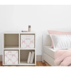 Sweet Jojo Designs Girl Fabric Storage Bins Set Ballerina And Ballet Bows Pink And White