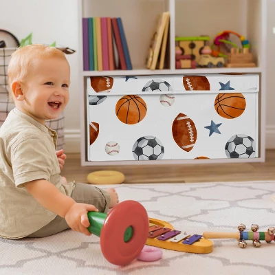 Sweet Jojo Designs Boy Fabric Storage Toy Bin Watercolor Sports Theme Blue Brown And Orange 4 Sweet Jojo Designs Boy Fabric Storage Toy Bin Watercolor Sports Theme Blue Brown And Orange - Image 2