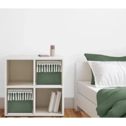 Sweet Jojo Designs Boy Or Girl Gender Neutral Unisex Set Of 2 Kids Decorative Fabric Storage Bins Boho Fringe Green And Ivory