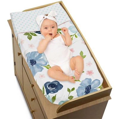 Sweet Jojo Designs Girl Changing Pad Cover Watercolor Floral Blue Pink And White 3 Sweet Jojo Designs Girl Changing Pad Cover Watercolor Floral Blue Pink And White