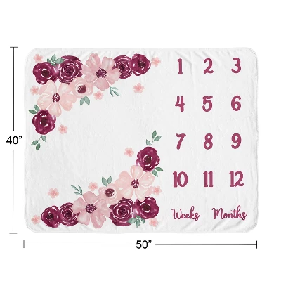 Sweet Jojo Designs Girl Baby Milestone Blanket Watercolor Floral Red Pink And Grey 4 Sweet Jojo Designs Girl Baby Milestone Blanket Watercolor Floral Red Pink And Grey - Image 2